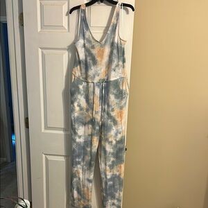 Skies Are Blue Tie-Dye Jumpsuit in Blue and Orange